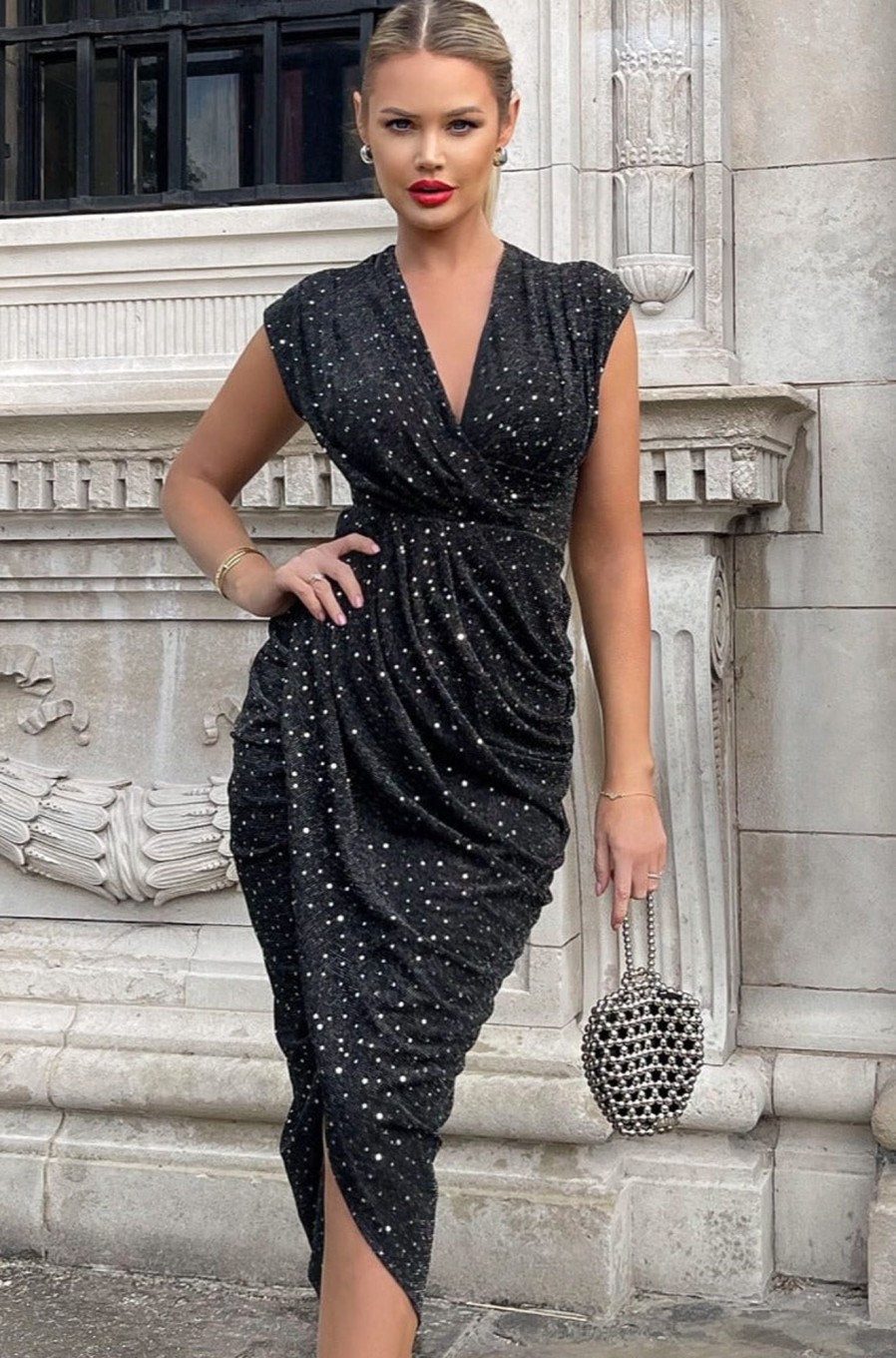 Clothing AX Paris | Ax Paris Yara Black Sparkle Wrap Dress