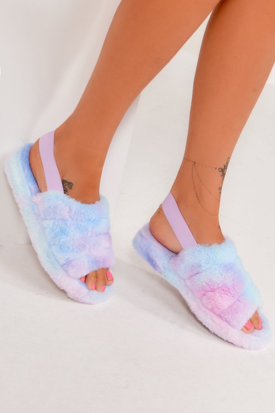 Clothing Ideal | Finn Purple Tie Dye Sling Back Faux Fur Slippers