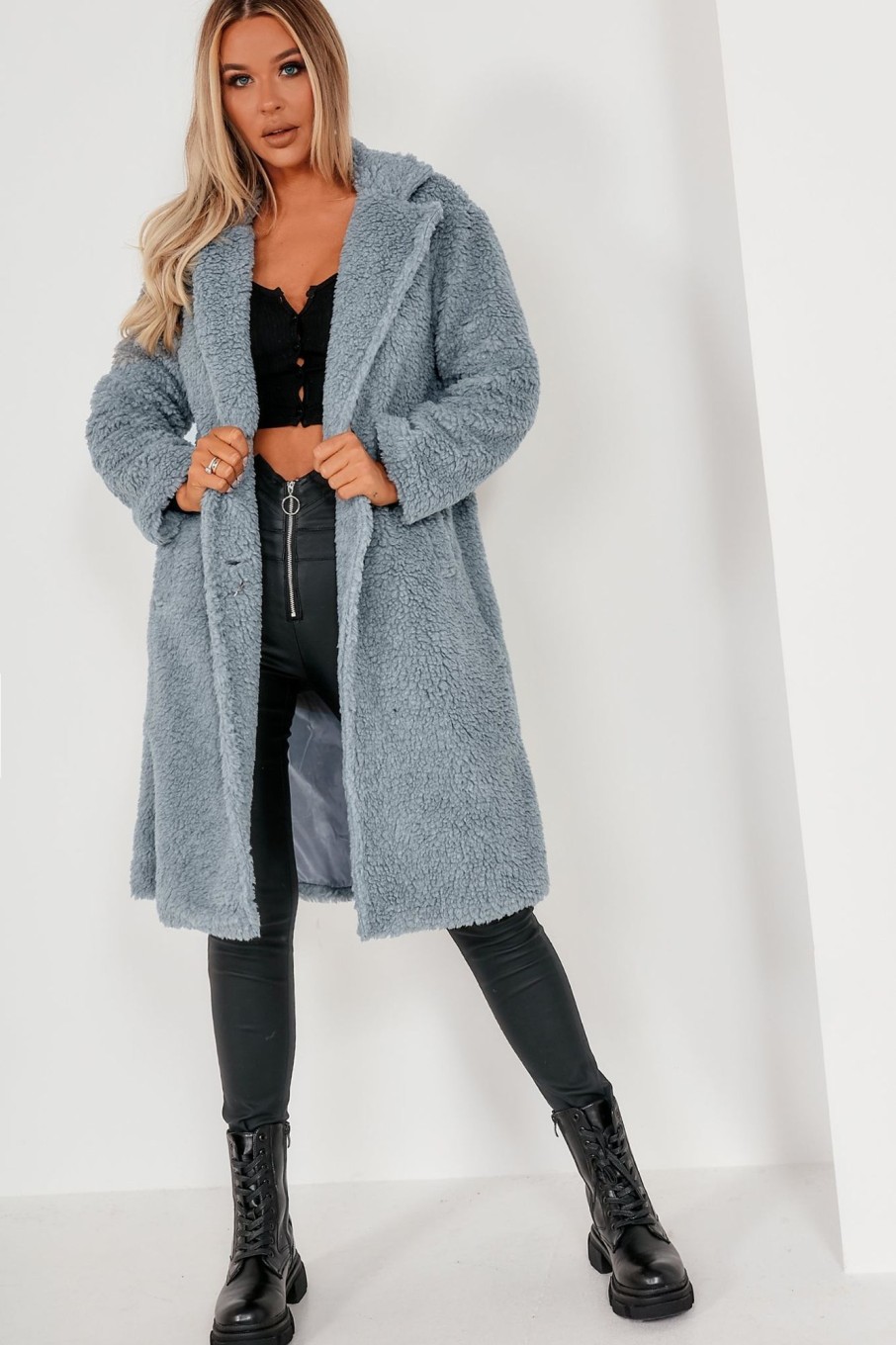 Clothing Willy Z | Annalise Pale Blue Oversized Teddy Coat