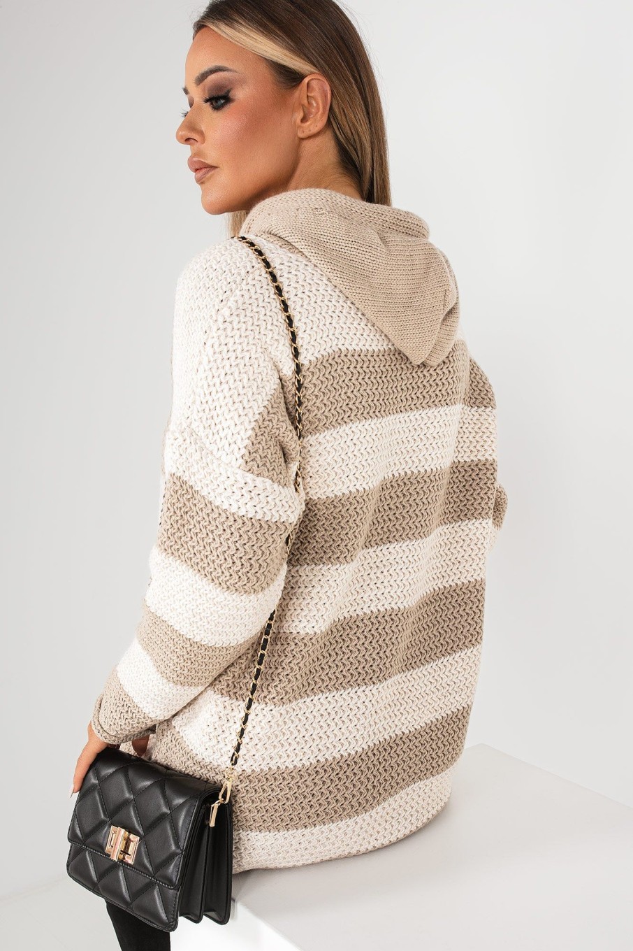 Clothing Willy Z | Cathy Taupe Knit Striped Jumper