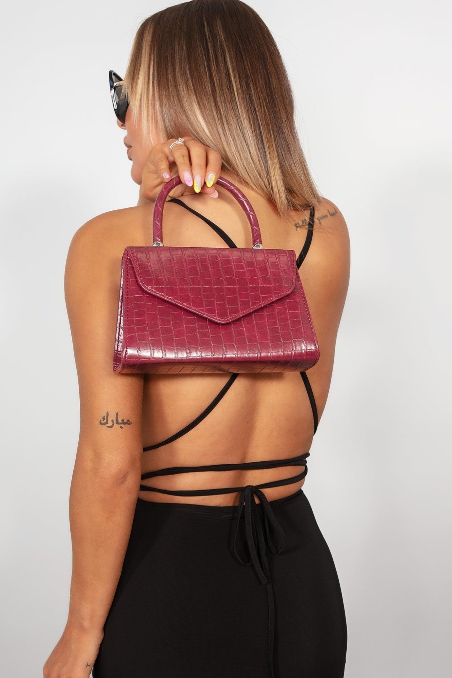 Bags Koko | Veronica Burgundy Croc Print Grab Bag