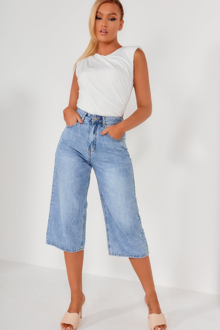 Clothing Gold Sk | Adelyn Blue Culotte Cropped Jeans