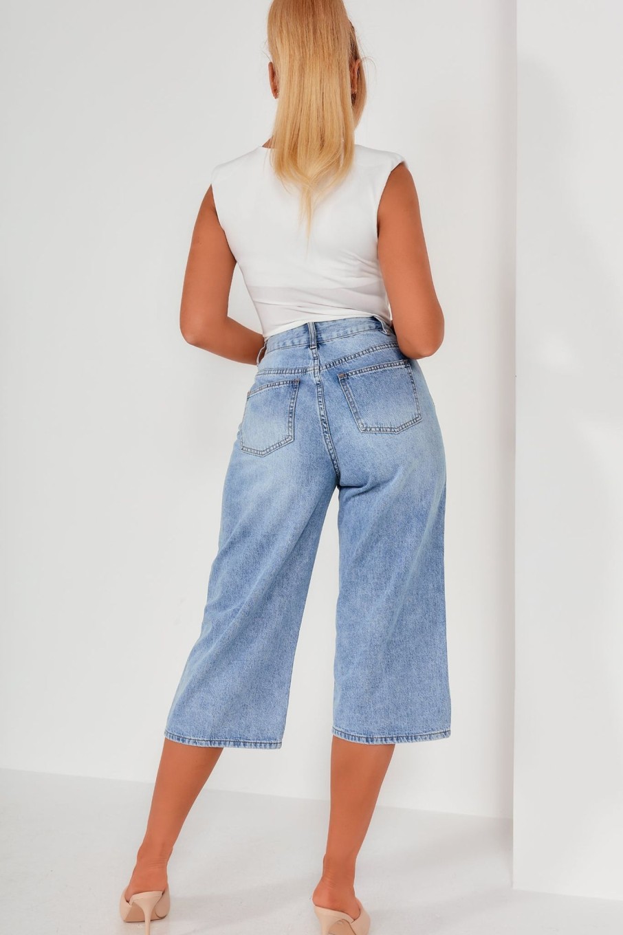 Clothing Gold Sk | Adelyn Blue Culotte Cropped Jeans