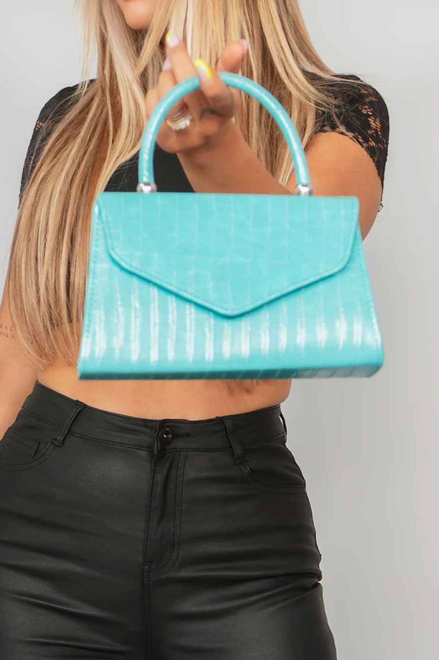 Bags Koko | Veronica Turquoise Croc Print Grab Bag