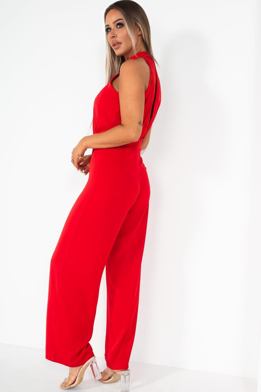 Clothing Copper Rose | Adele Red Wide Leg Jumpsuit