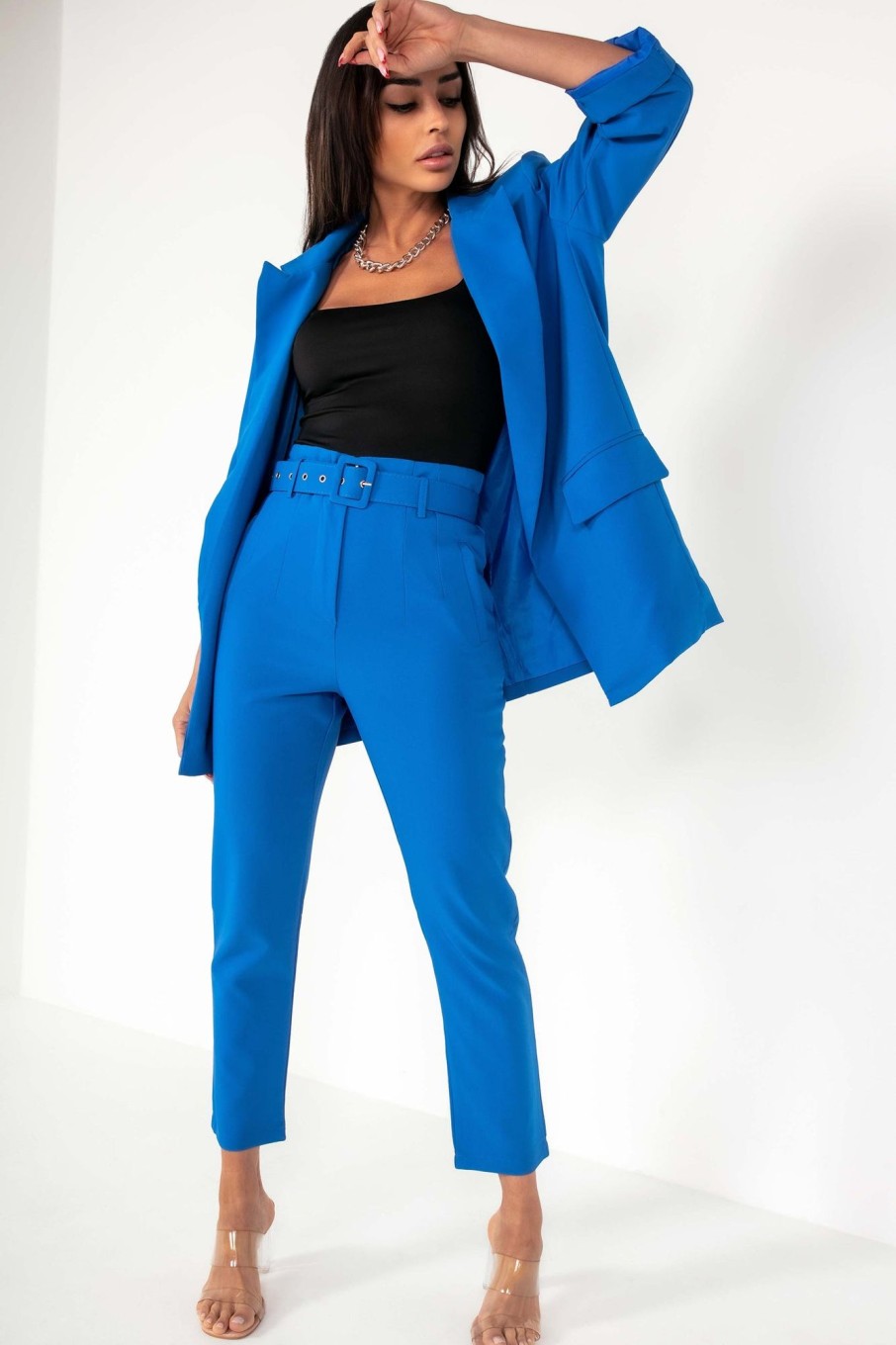 Clothing In Vogue | Kaisley Royal Blue Padded Shoulder Blazer