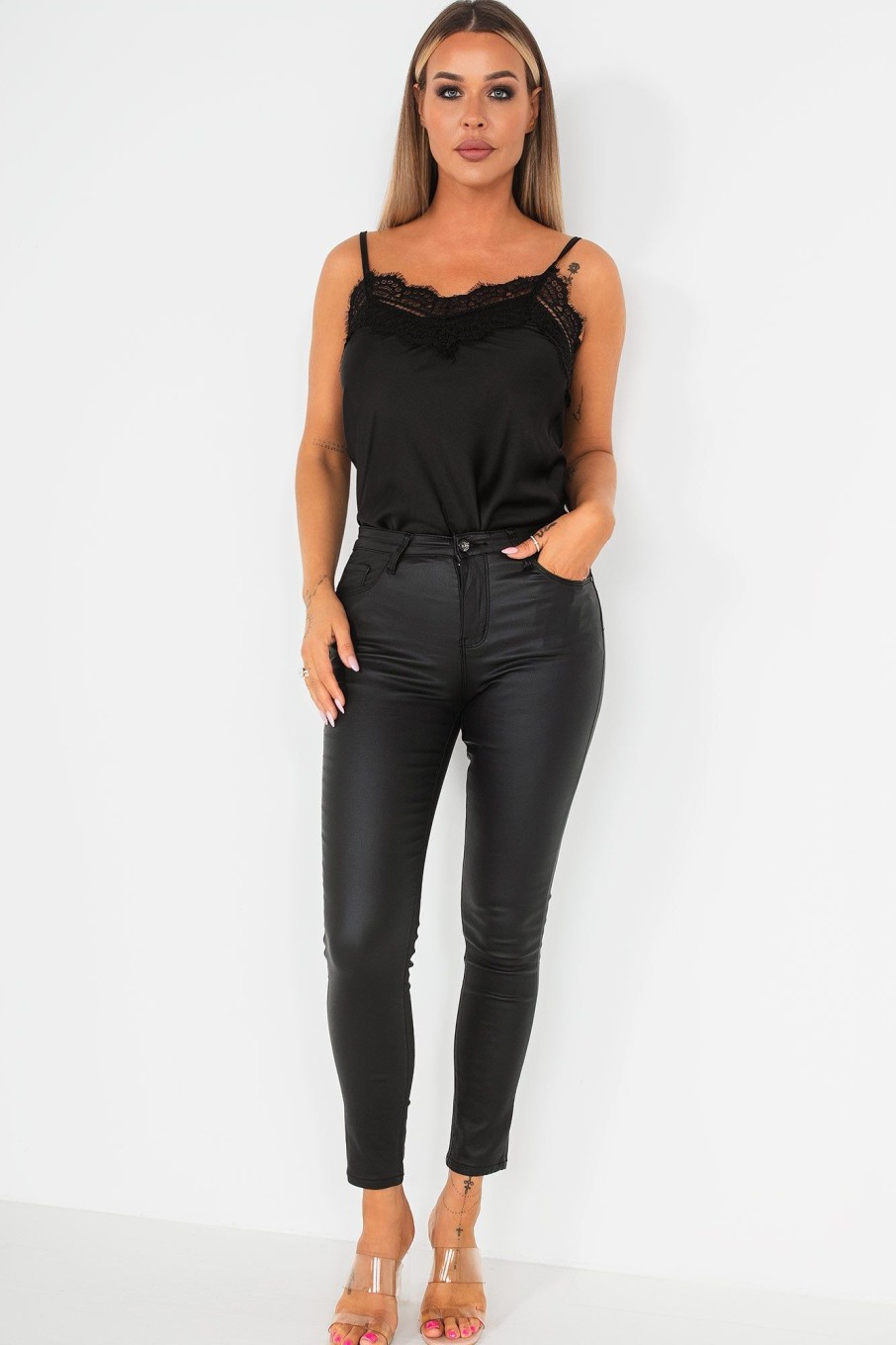 Clothing Zilene | Eabha Black Wax Push Up Jeans