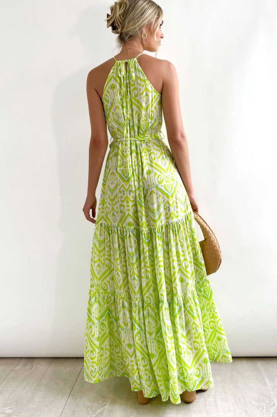 Clothing Moguland | Heather Green Print Belted Dress