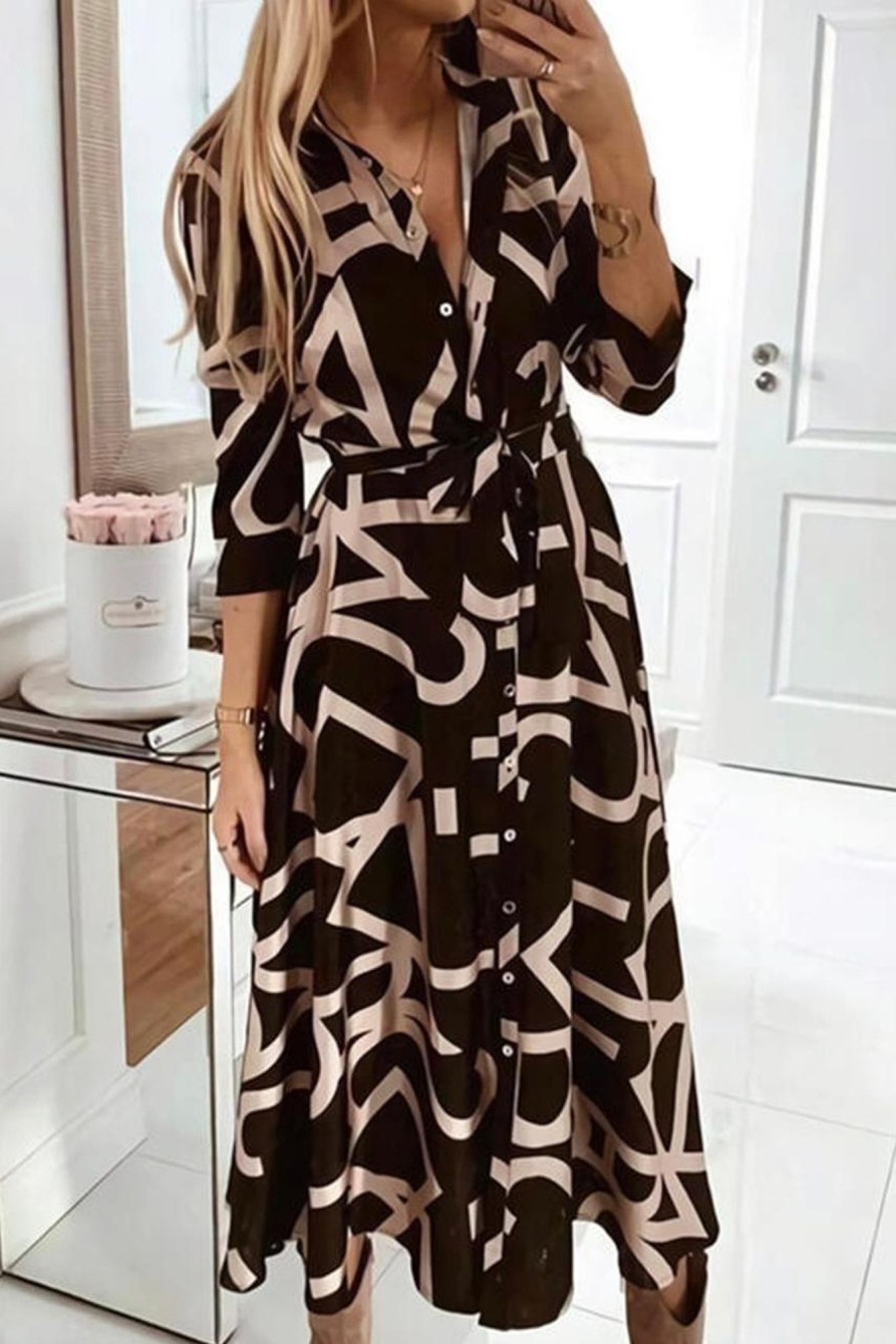 Clothing Estee Brown | Mary Black Letter Print Shirt Dress