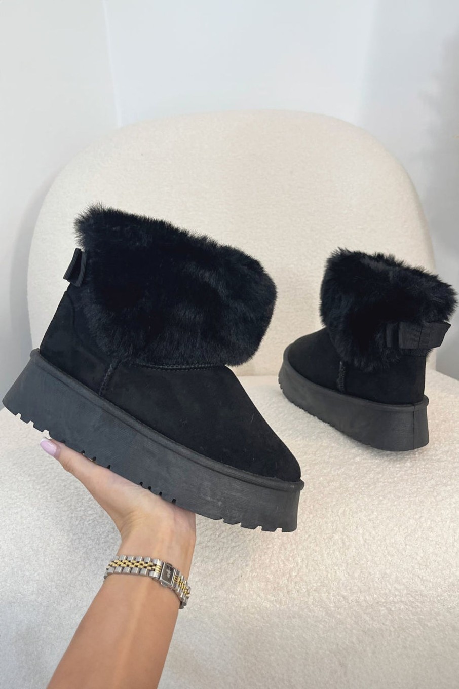 Clothing Ideal | Qyra Black Suedette Platform Boots