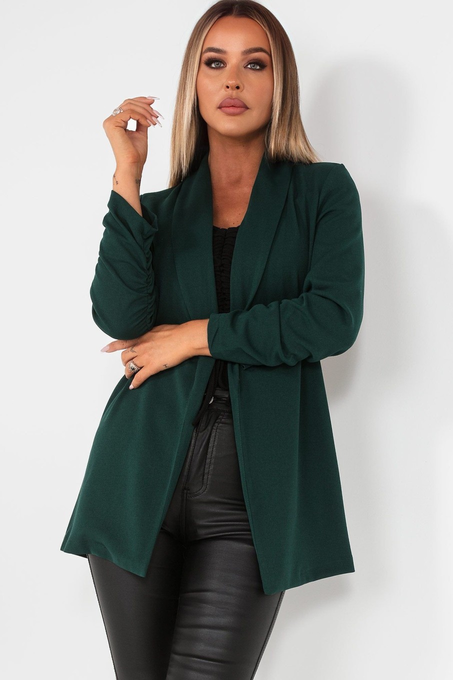 Clothing Willy Z | Layla Green Ruched Sleeve Blazer