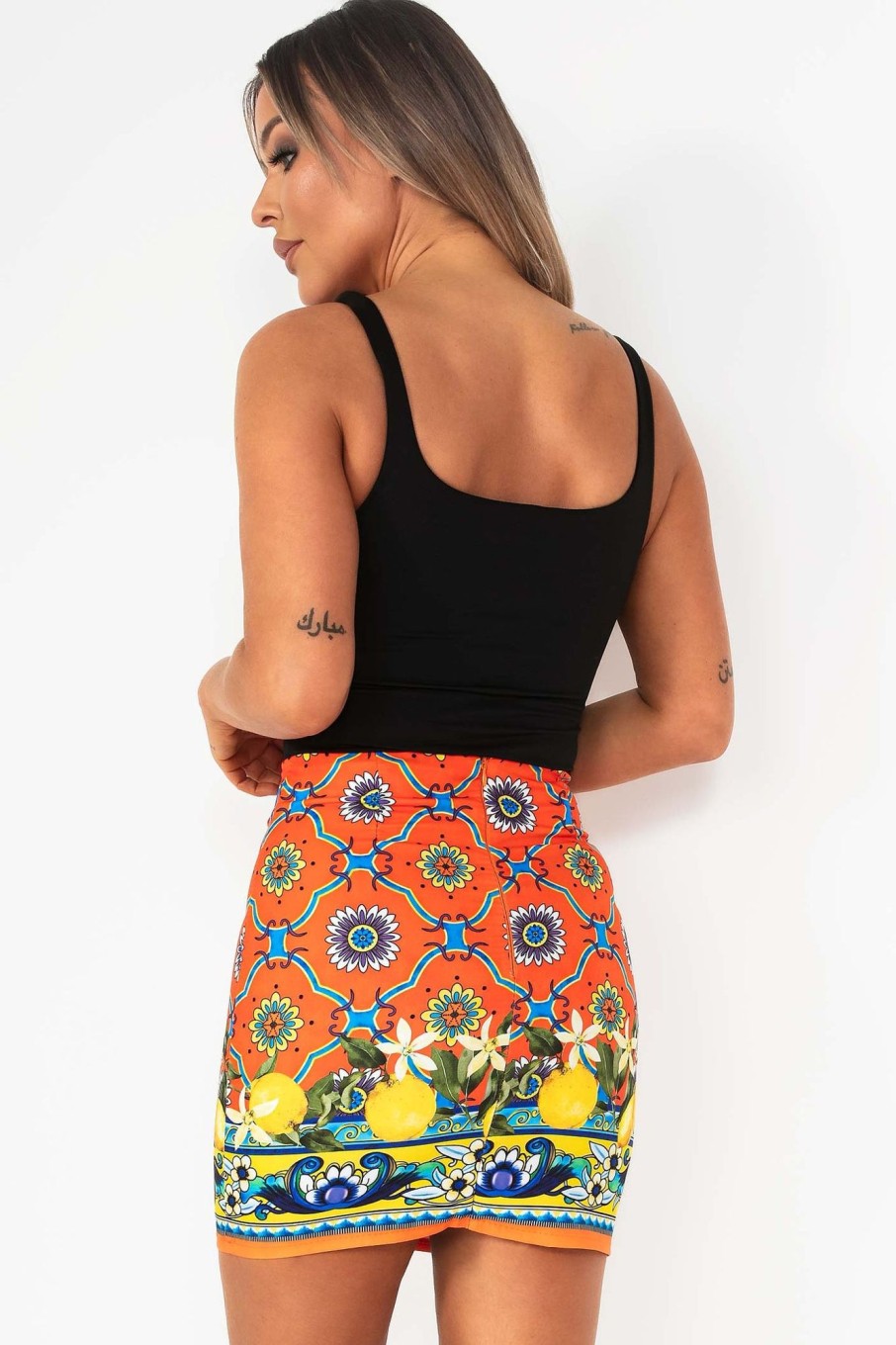 Clothing Copper Rose | Amara Orange Printed Mini Skirt