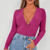 Clothing Style Wise | Adelina Magenta Slinky V Neck Bodysuit