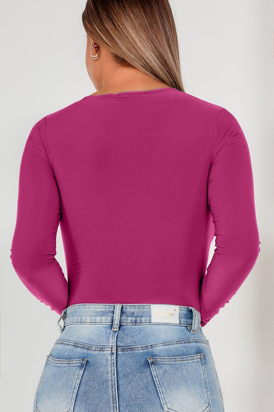 Clothing Style Wise | Adelina Magenta Slinky V Neck Bodysuit