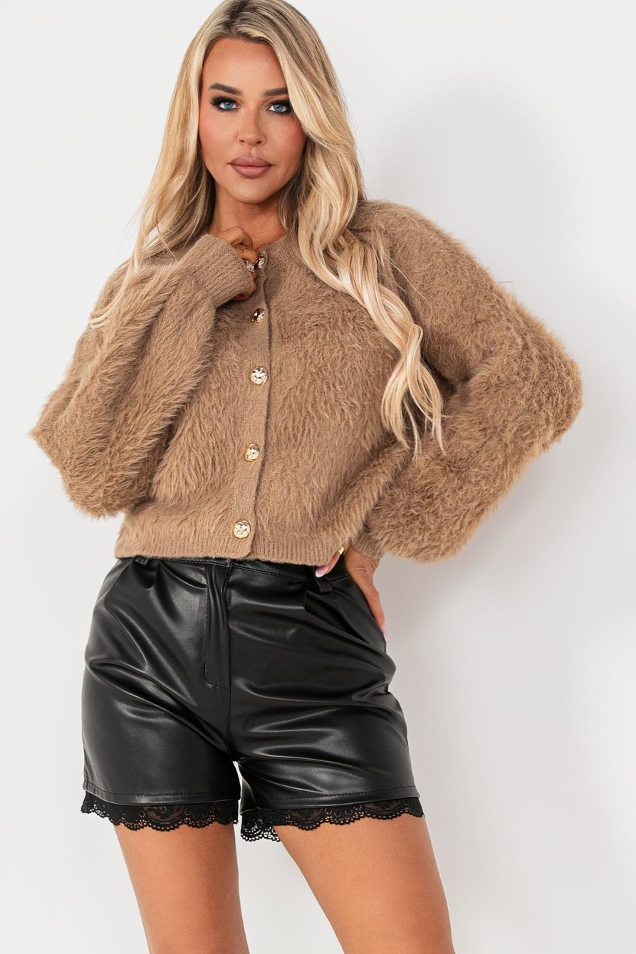 Clothing Giorgia | Morgan Taupe Fluffy Cardigan