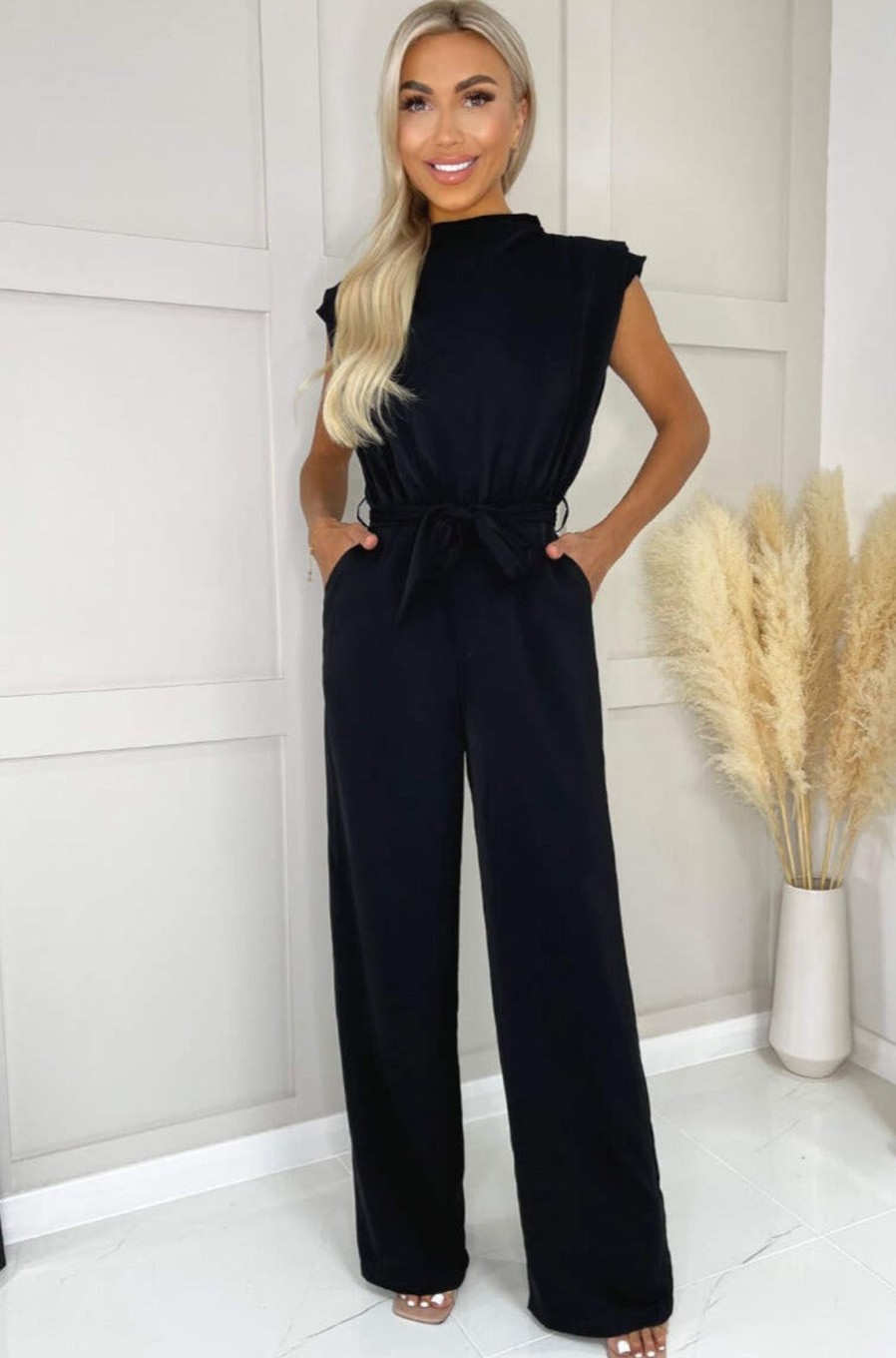 Clothing AX Paris | Ax Paris Delilah Black Wide Leg Jumpsuit