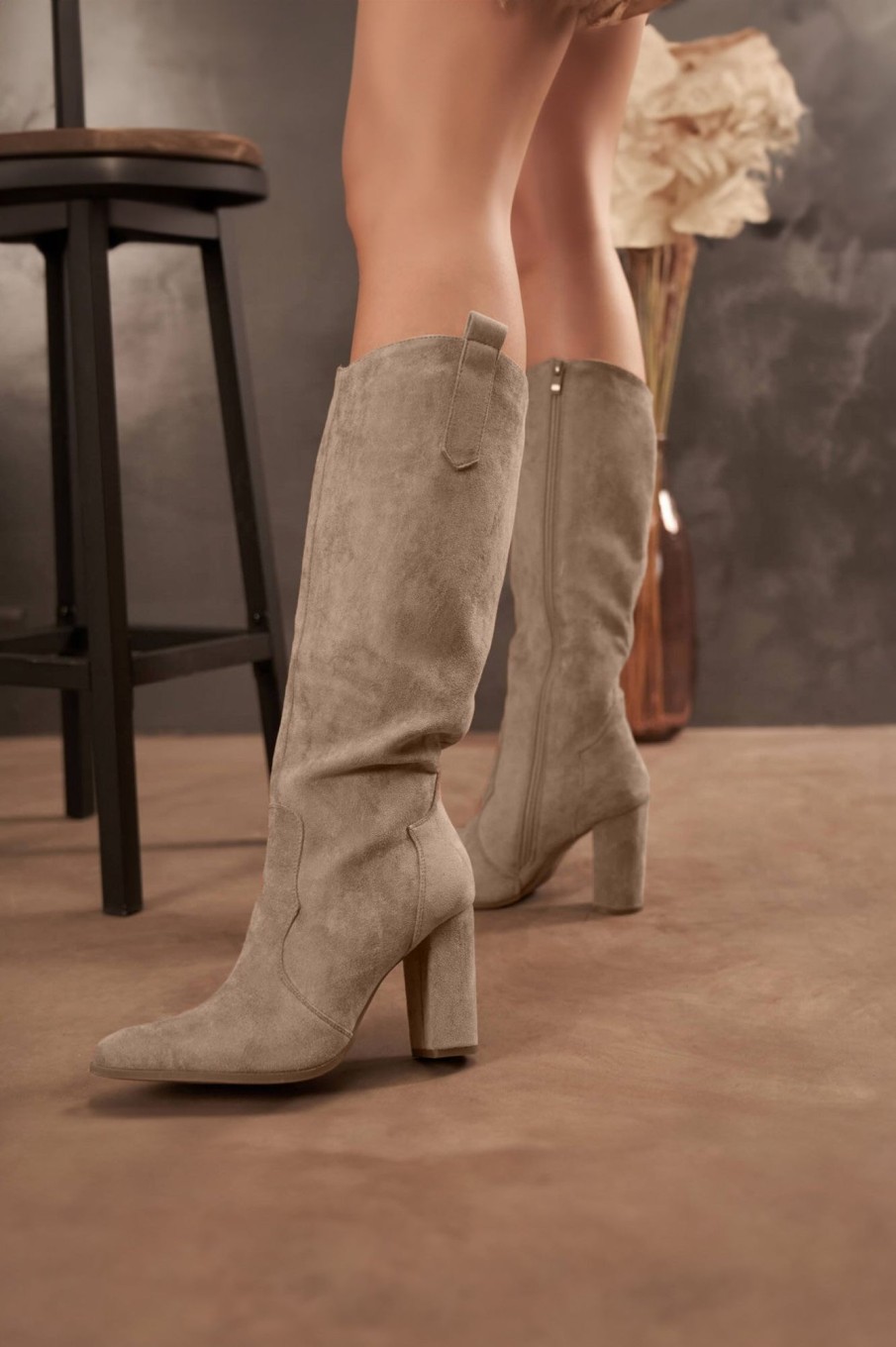 Clothing Ideal | Odilia Taupe Suedette Knee High Boots