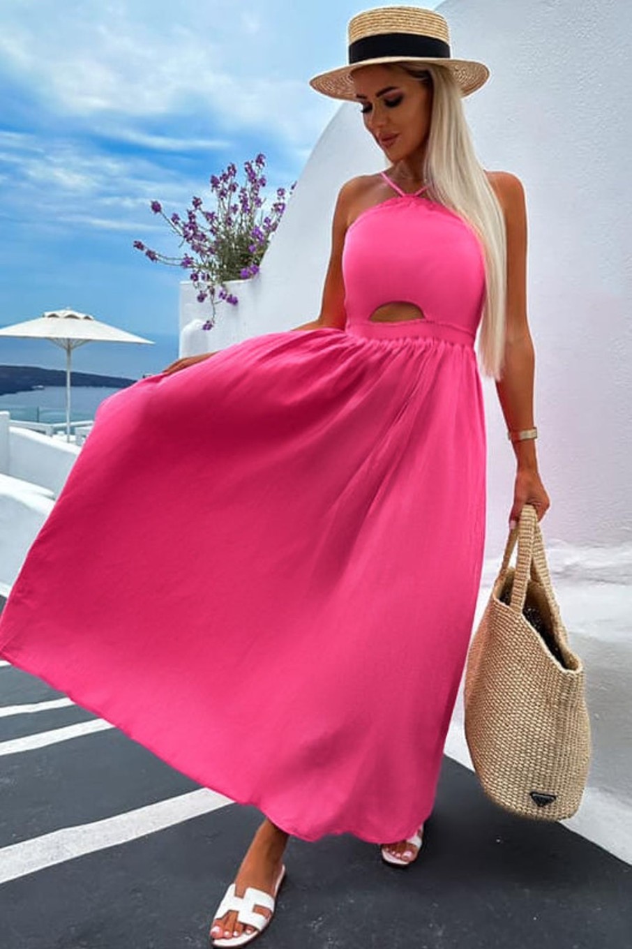 Clothing Willy Z | Dillon Pink Halter Neck Dress