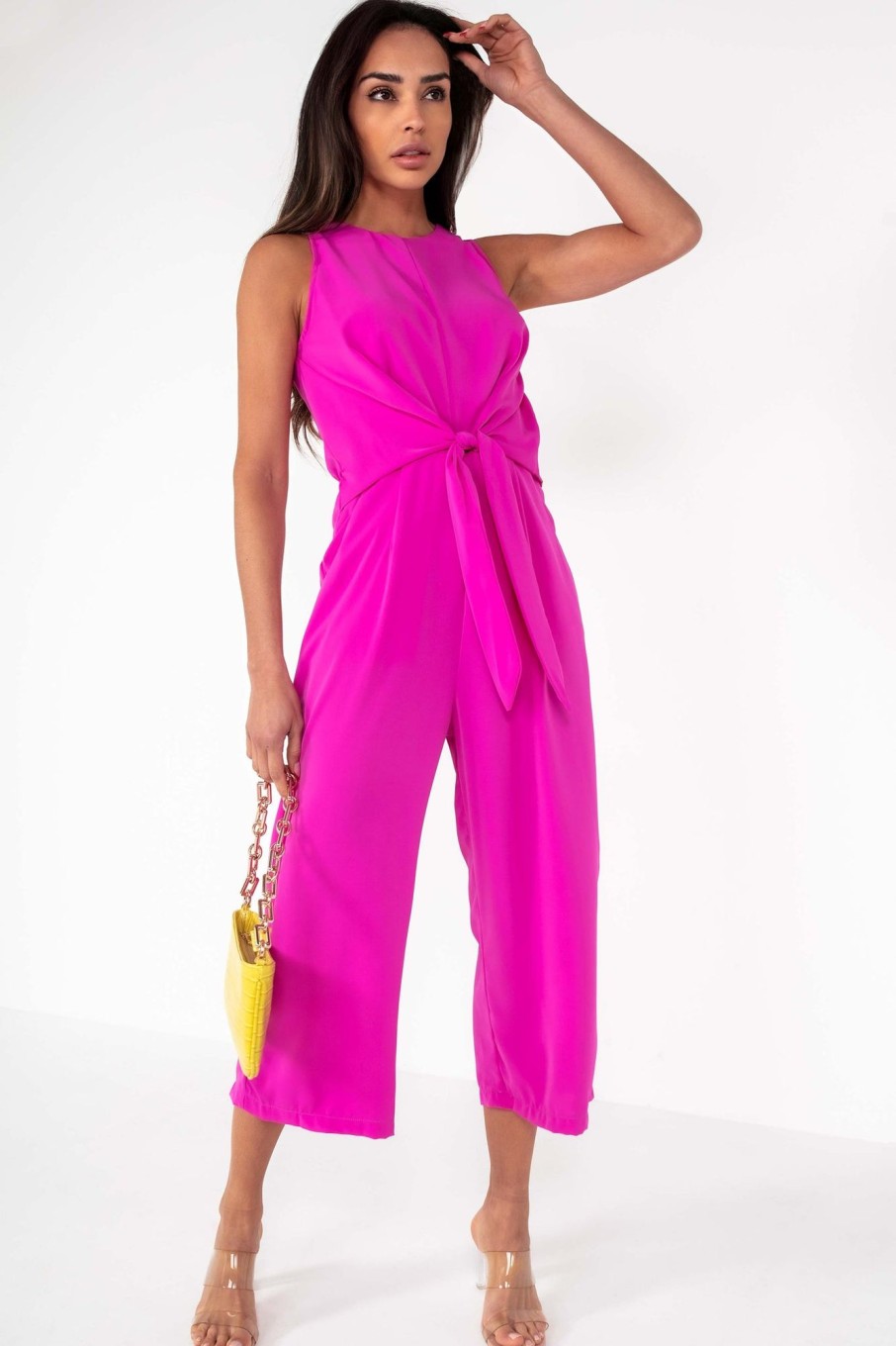 Clothing AX Paris | Ax Paris Cindy Pink Knot Front Jumpsuit