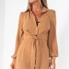 Clothing AX Paris | Ax Paris Mina Camel Shirt Dress