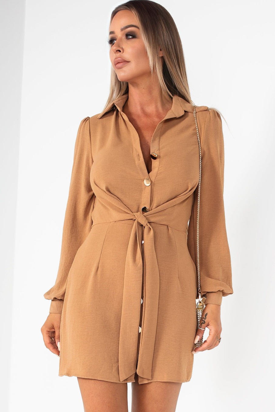 Clothing AX Paris | Ax Paris Mina Camel Shirt Dress