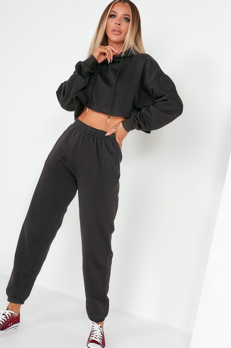 Clothing Style Wise | Amy Black Crop Hoodie Jogger Co Ord