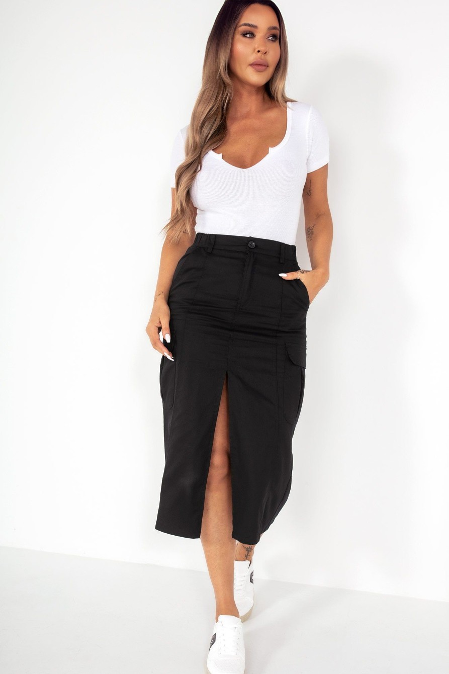 Clothing Brave Soul | Nancy Black Cargo Midi Skirt