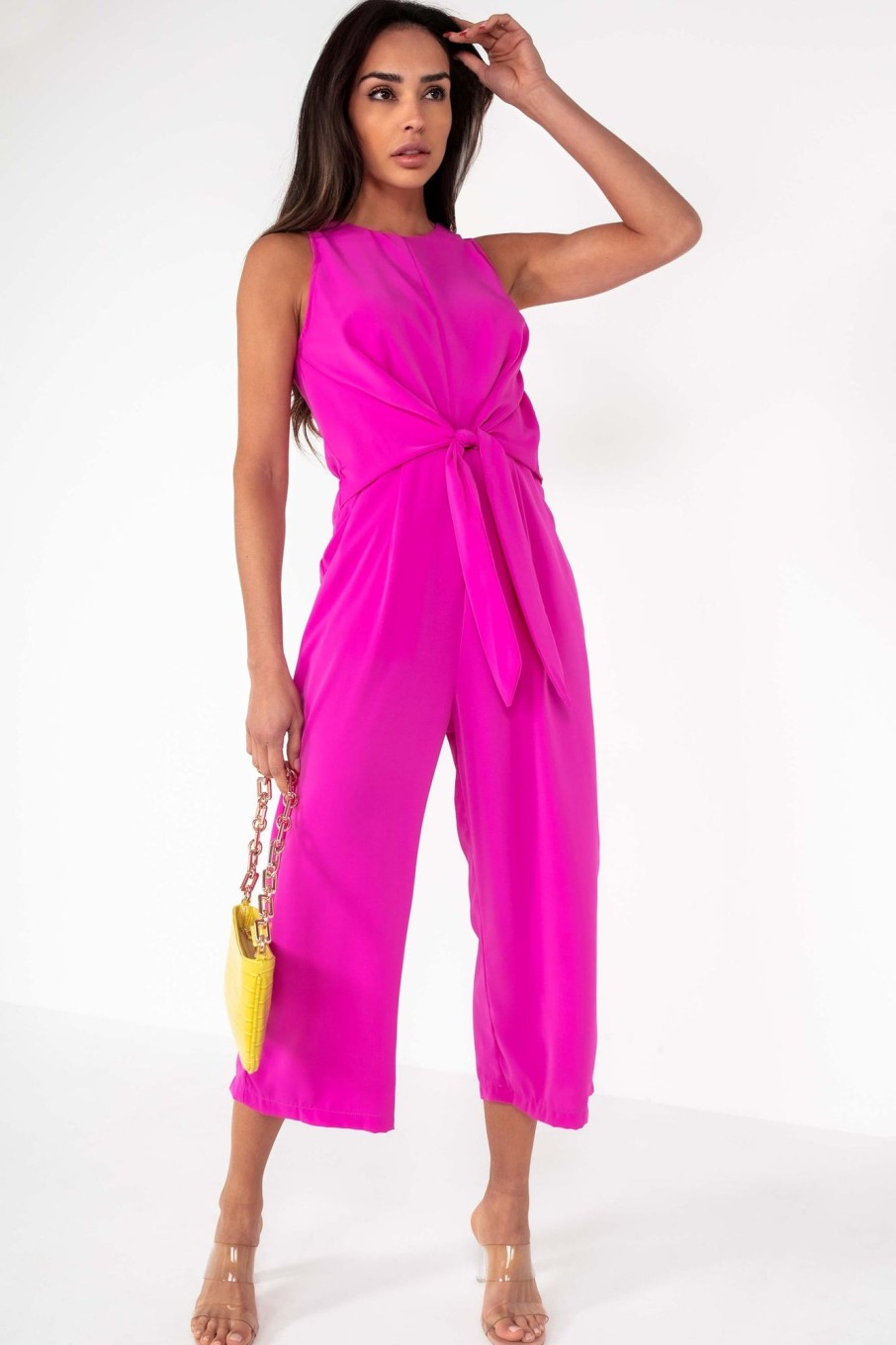 Clothing AX Paris | Ax Paris Cindy Pink Knot Front Jumpsuit