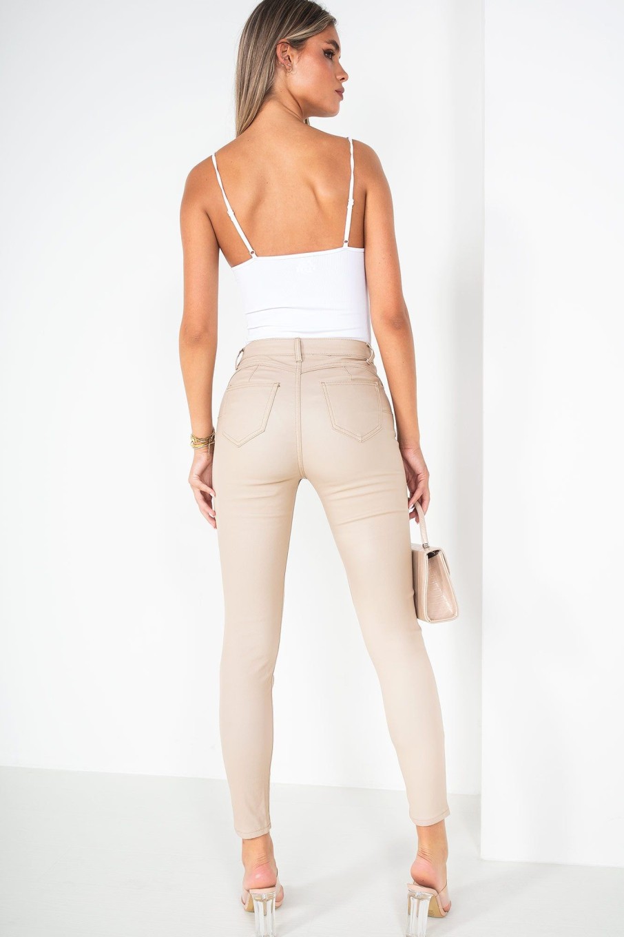 Clothing Zilene | Gisella Cream Wax Push Up Jeans