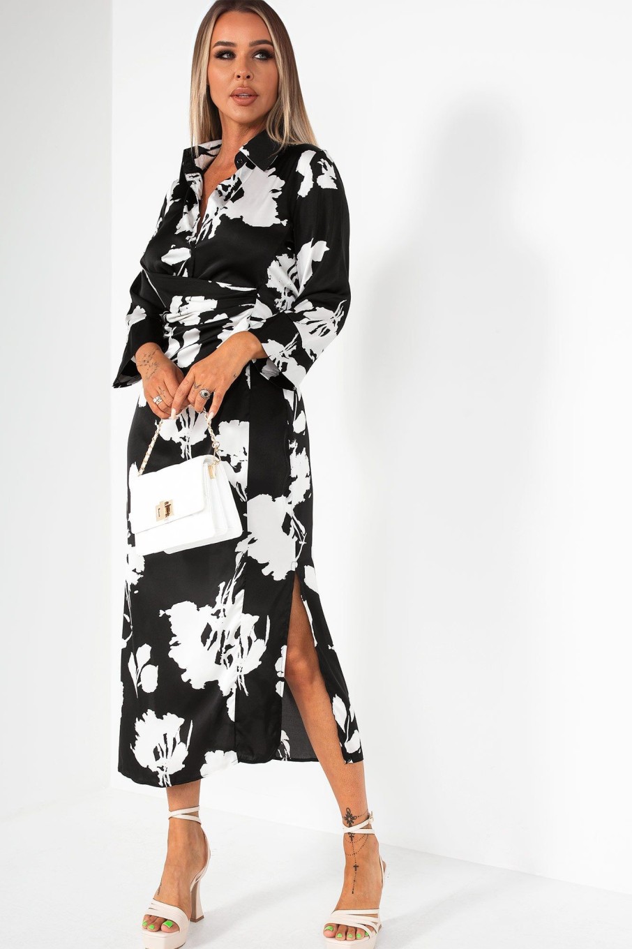 Clothing AX Paris | Ax Paris Kyra Satin Black Print Dress