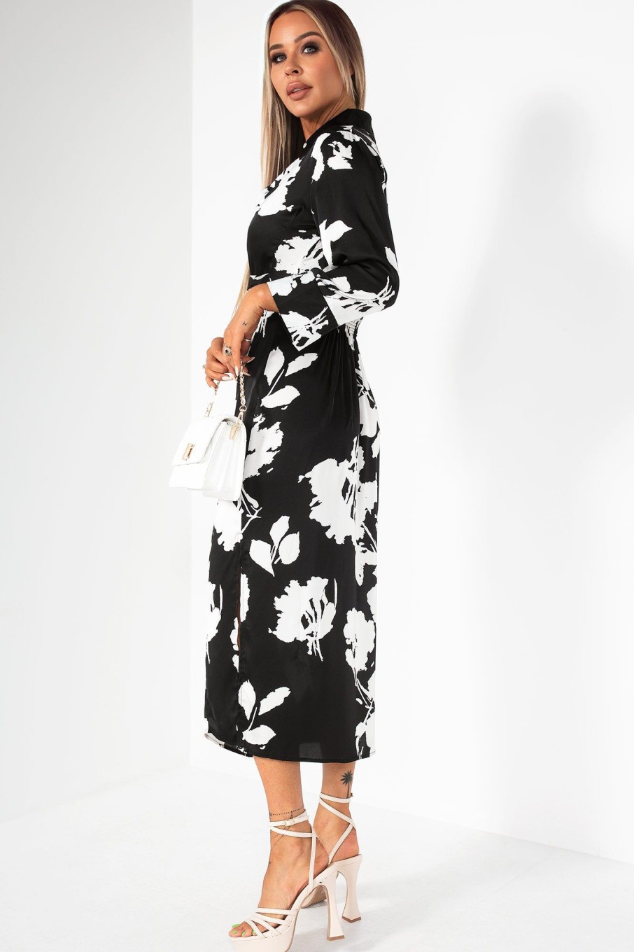 Clothing AX Paris | Ax Paris Kyra Satin Black Print Dress