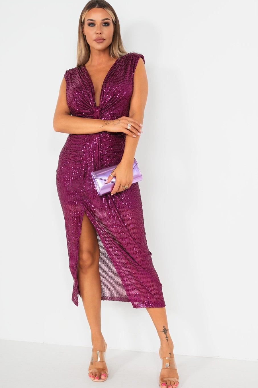 Clothing Willy Z | Naoise Purple Sequin Knot Front Dress