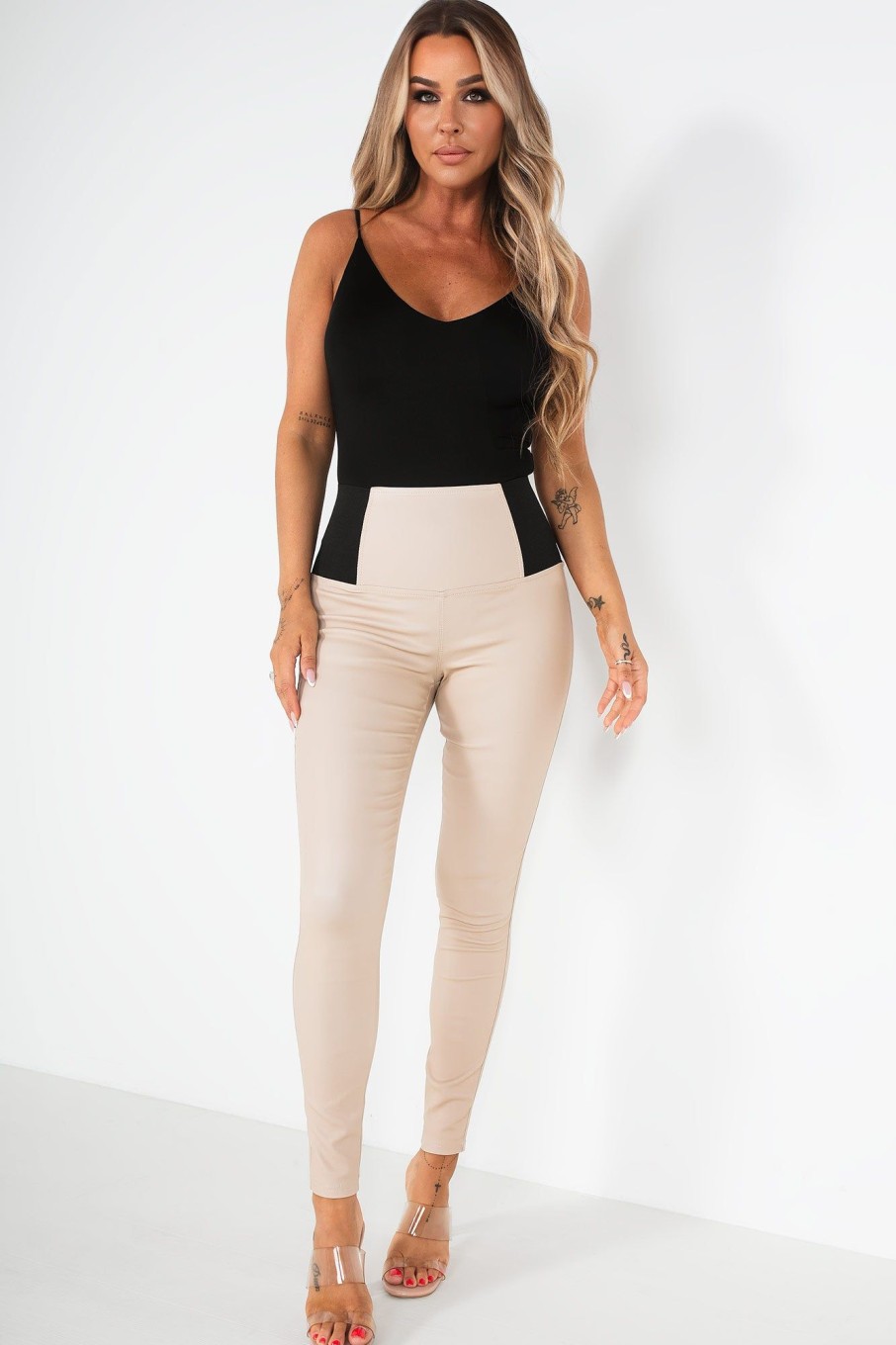 Clothing Zilene | Freda Cream Wax Leggings