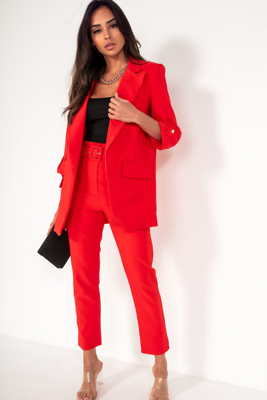 Clothing In Vogue | Kaisley Red Padded Shoulder Blazer