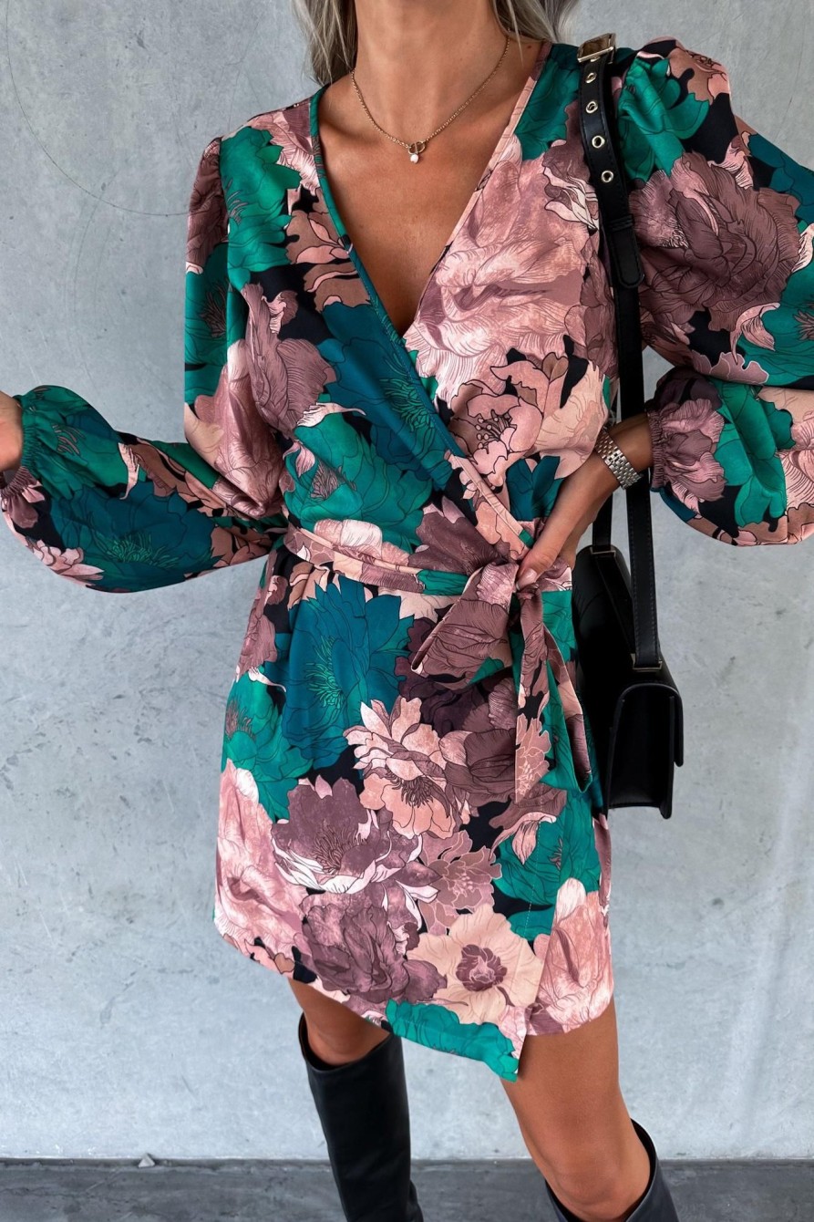 Clothing Willy Z | Nayeli Green Floral Wrap Dress