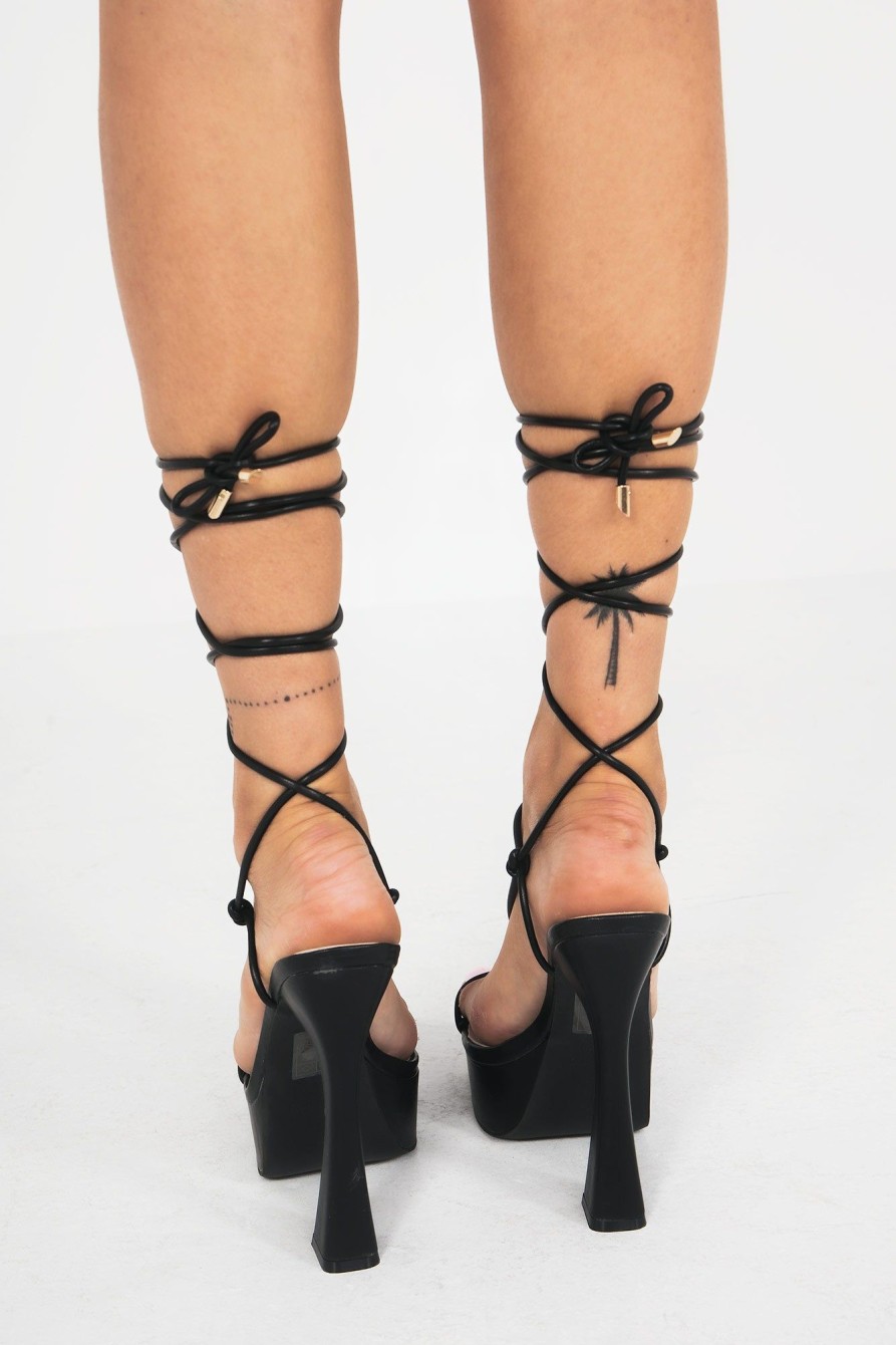 Clothing No Doubt | Allison Black Lace Up Platform Heels