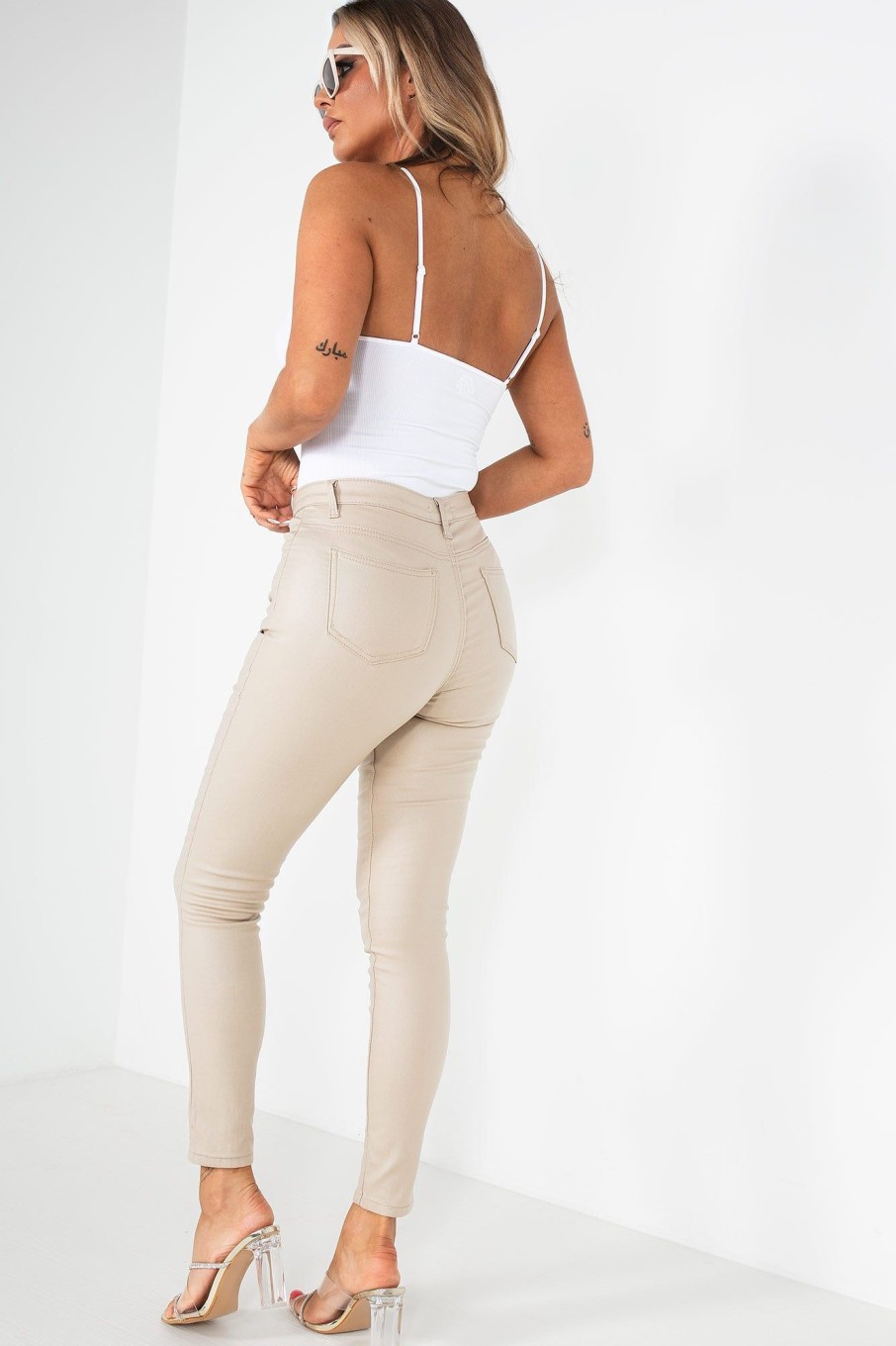 Clothing Zilene | Debbie Cream Wax High Waist Jeans