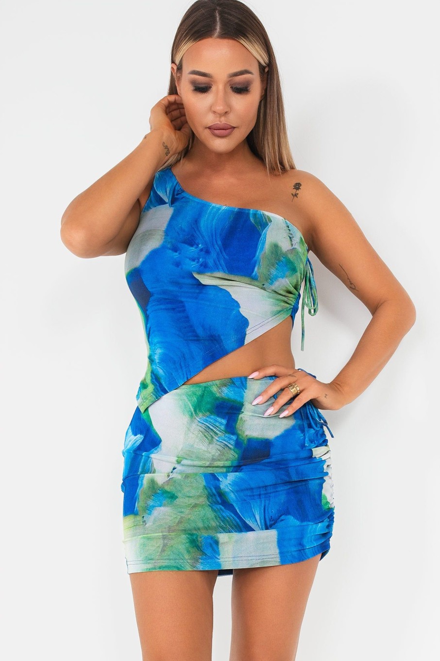 Clothing Pure Fashion | Becca Blue Mesh Print Skirt Co-Ord