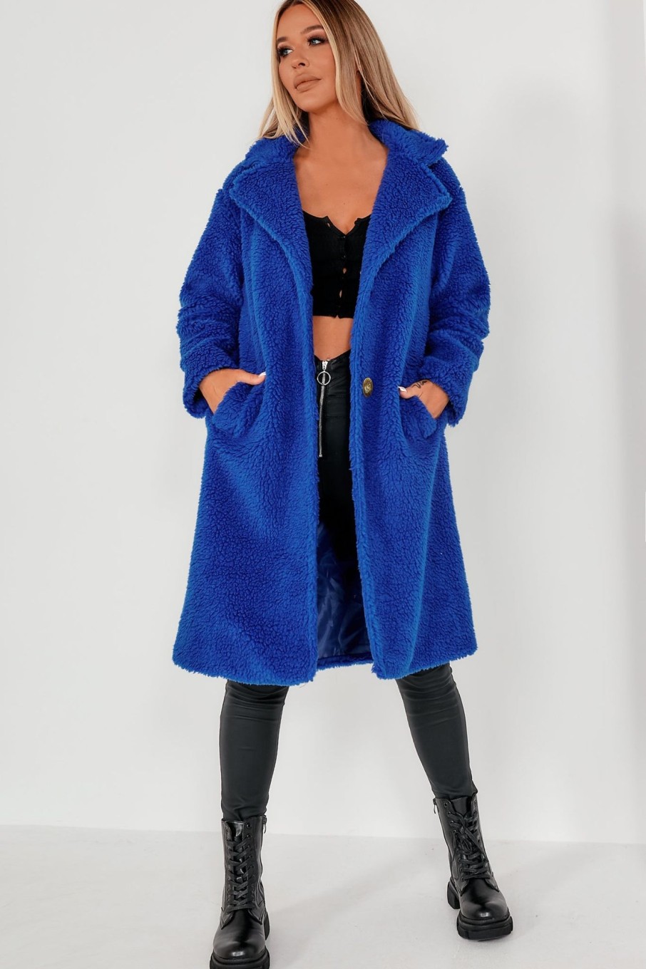 Clothing Willy Z | Annalise Royal Blue Oversized Teddy Coat