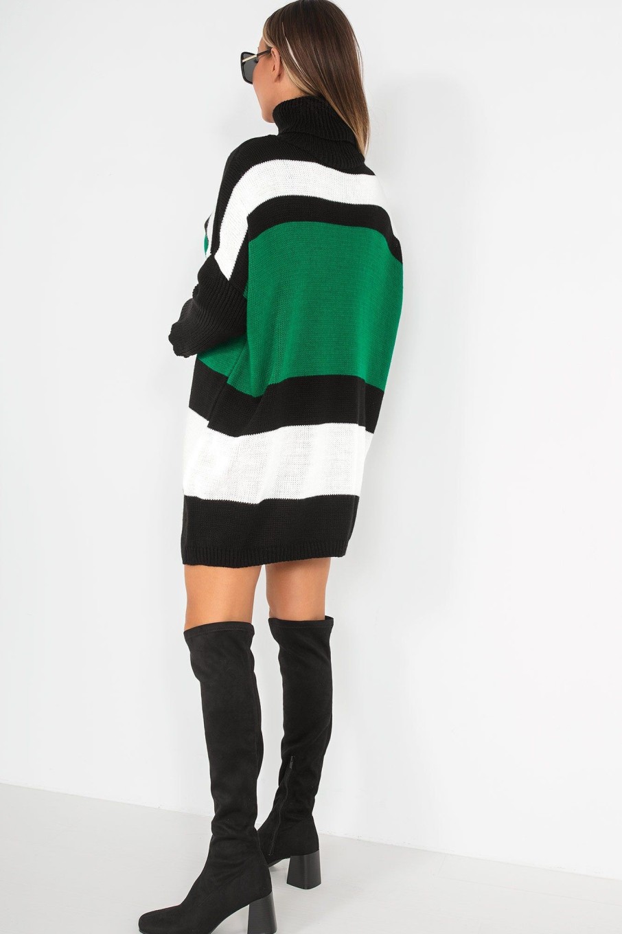 Clothing Willy Z | Rylee Green Knit Striped Dress