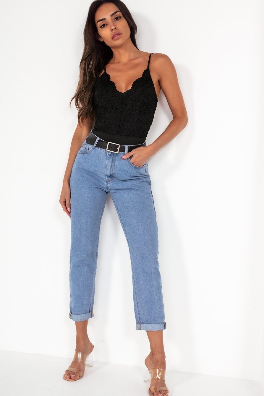 Clothing Fabs Fashion | Ryleigh Blue Belted Mom Jeans