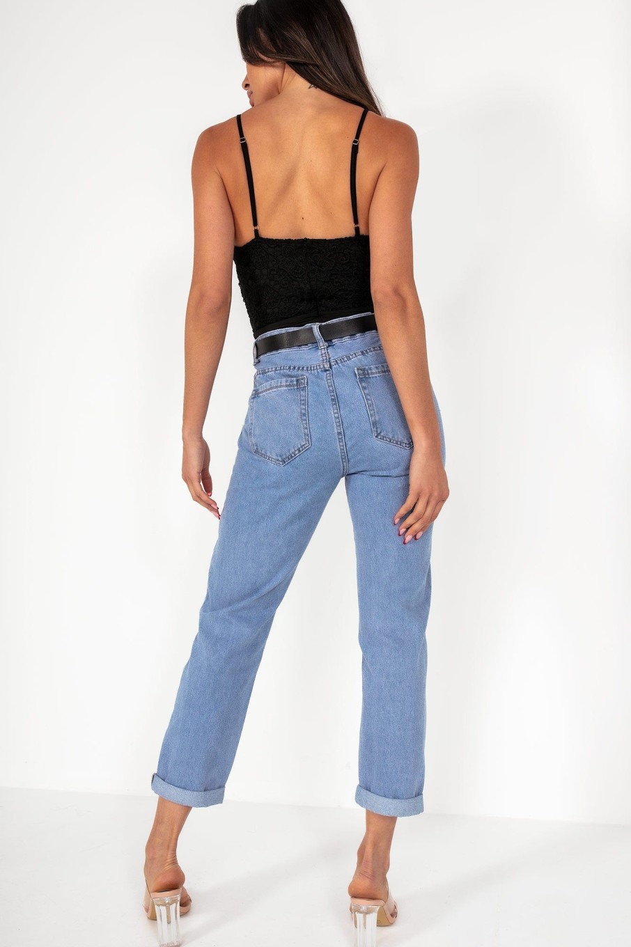 Clothing Fabs Fashion | Ryleigh Blue Belted Mom Jeans