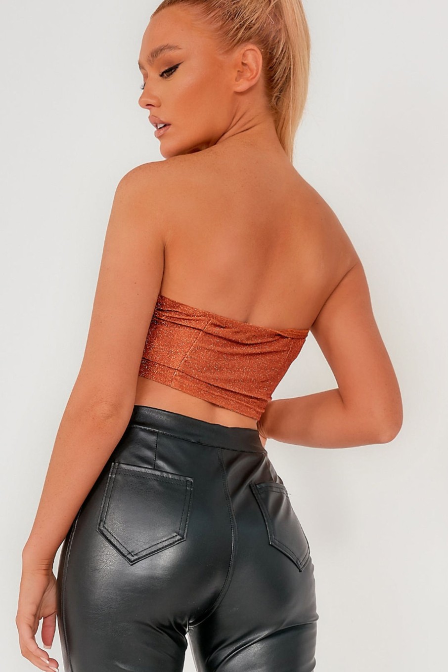 Clothing Pure Fashion | Kairi Rust Shimmer Bandeau Top