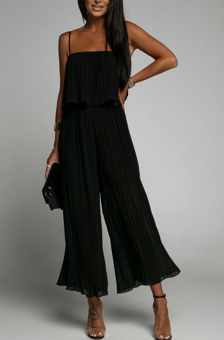 Clothing Willy Z | Alyssa Black Pleated Jumpsuit