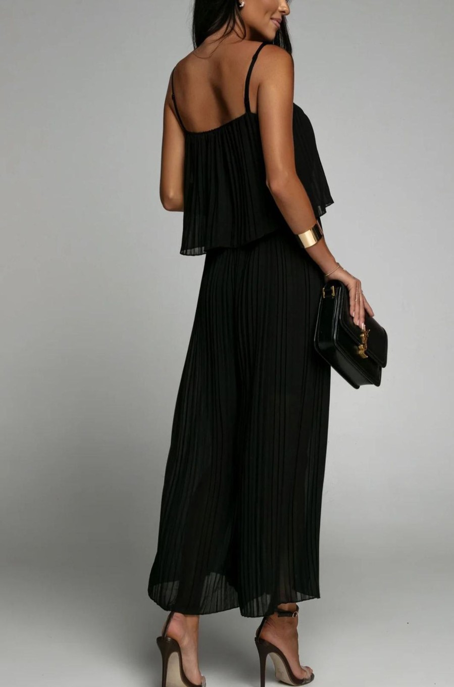 Clothing Willy Z | Alyssa Black Pleated Jumpsuit