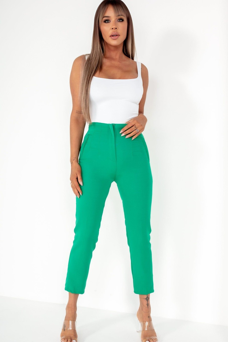 Clothing Copper Rose | Ohanna Green Cigarette High Waist Trousers