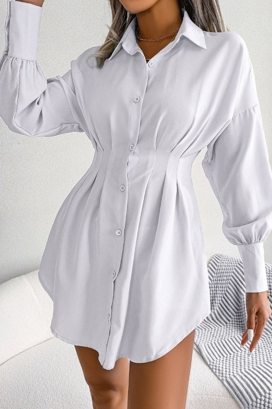 Clothing Moguland | Jorja White Long Sleeve Shirt Dress