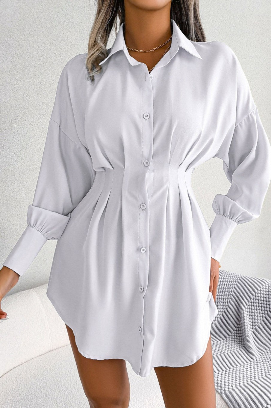 Clothing Moguland | Jorja White Long Sleeve Shirt Dress