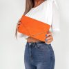 Clothing Koko | Pamela Orange Suedette Gold Trim Clutch