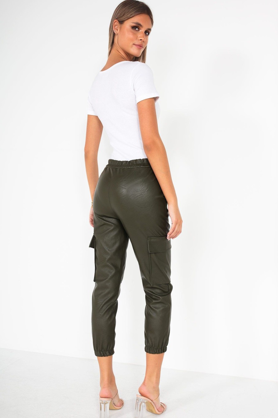 Clothing Estee Brown | Nailah Khaki Faux Leather Cargo Trousers